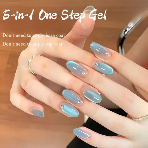 SHAKA 1 pièce Vernis à ongles gel effet œil de chat bleu eau du lac Sairam, populaire pour l'été, Nouveauté 2026, Gel 5-en-1 paresseux à application en une étape pour nail art