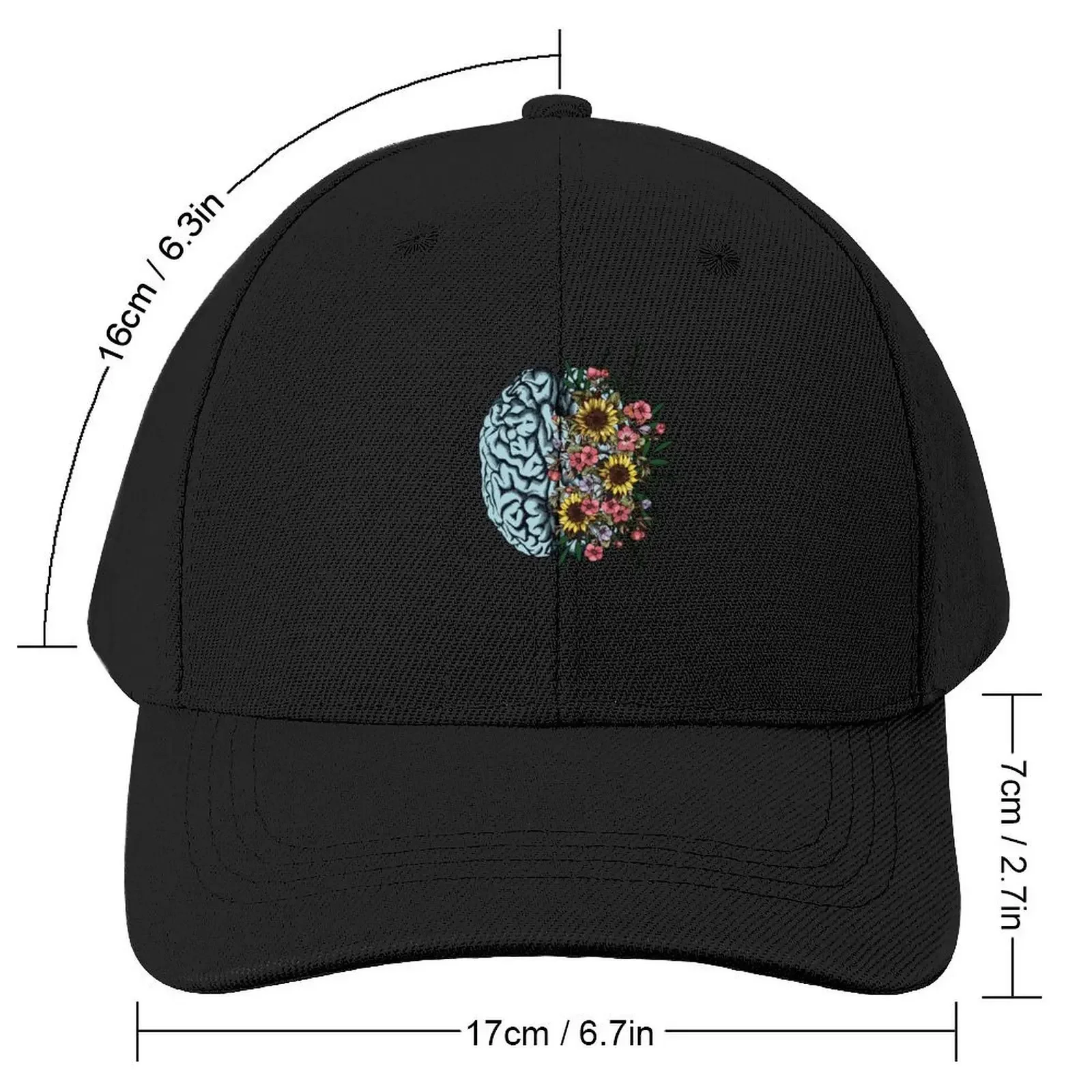 Blue Brain and flowers sunflowers, Positivity, creativity, right hemisphere brain, health, Mental,Cap Baseball Cap