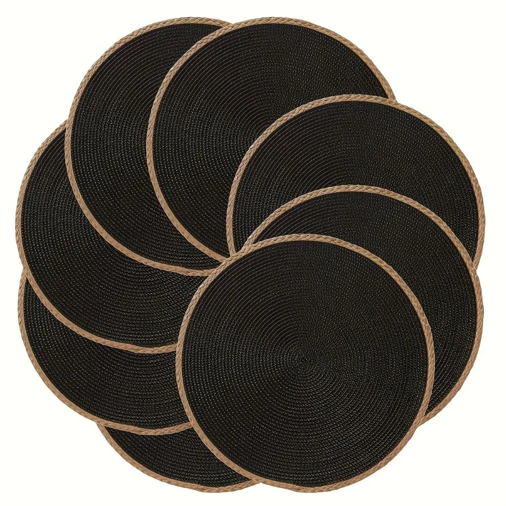 6pcs/set Bohemia Round Woven Placemats Non Slip Heat Resistant Boho Braided Table Mats 15in Washable Woven Dish Mats Christmas
