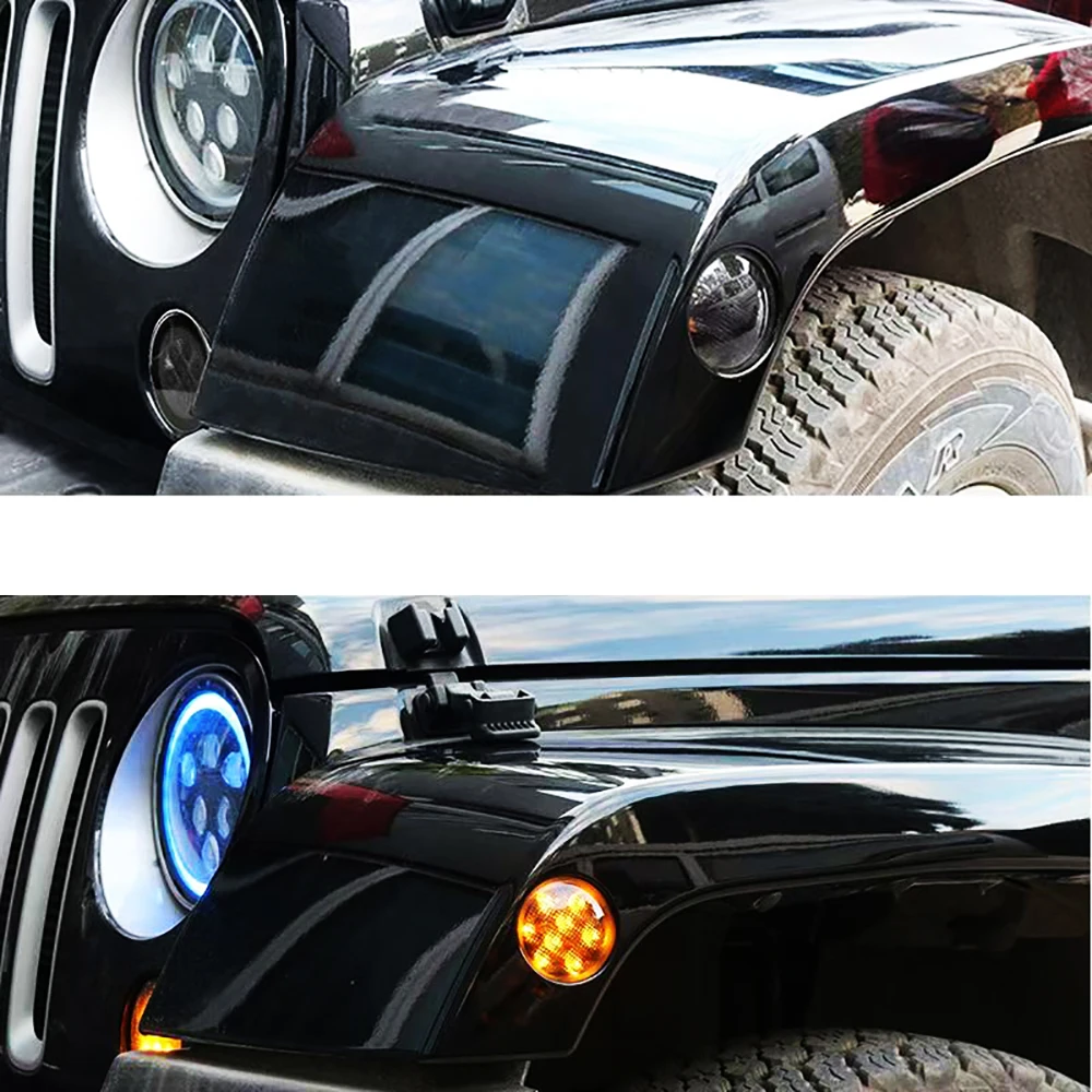 

Lantsun J026 LED Front Signal Light ABS LED Fog Light Round Driving Offroad for Jeep for Wrangler JK07-17, 1-pair Yellowlight