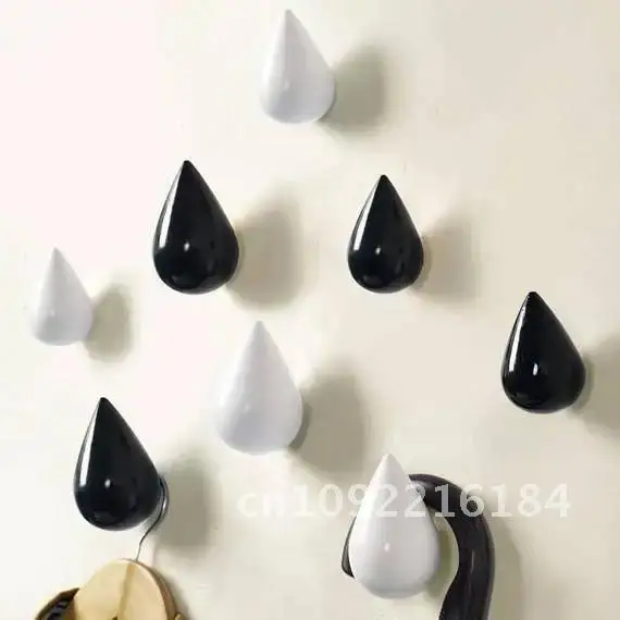 Raindrop Wall Hook Solid Wood Hook Decorative Hanger Wall White Grey Red Colorful Coat Blue Hanger Yellow Green Black Hook