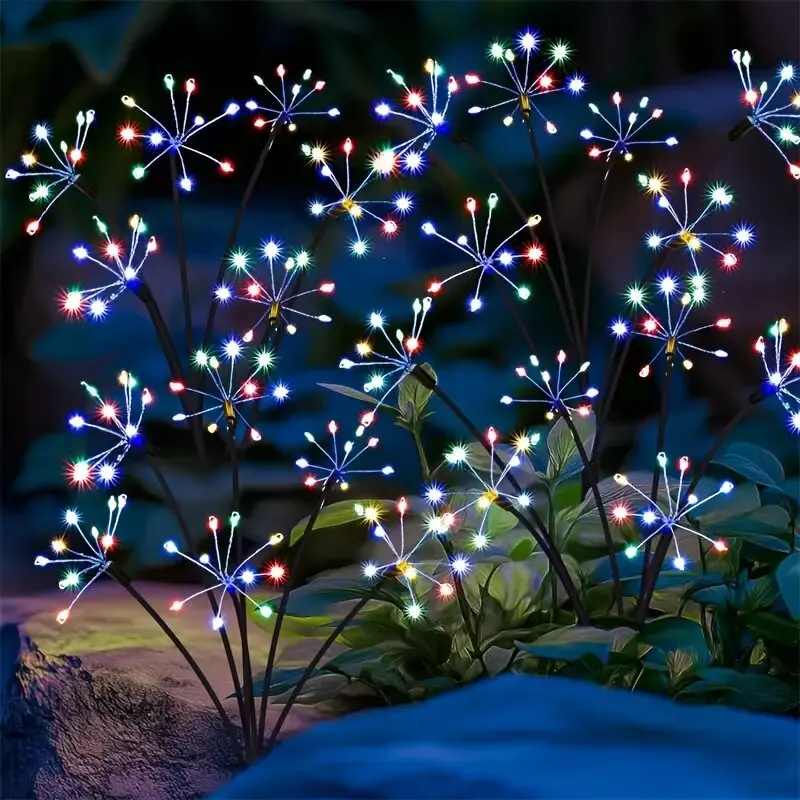 Luces de fuegos artificiales con energía solar plug and play, no requiere cableado, decoración de ambiente de jardín, luces de césped, estrellas brillantes