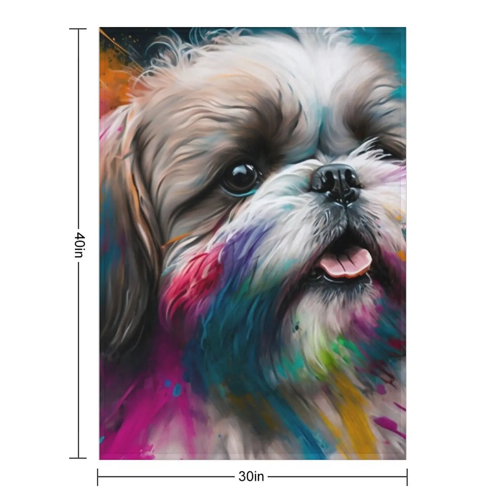 Shih Tzu Synesthetic Splash Painting Artwork Throw Blanket Cute Furry Bed Fashionable Designers Blankets
