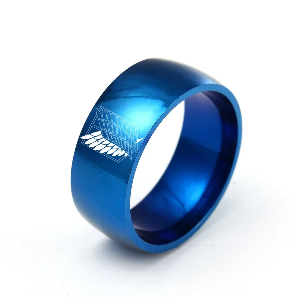 Anillo de acero inoxidable de 8mm de ataque a los Titanes, anillos de dedo con bandera de alas de la libertad para hombres y mujeres, joyería para fanáticos de Anime