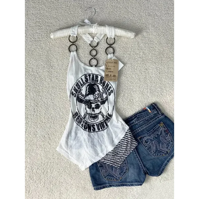 Punk Skull Printed Top Women Summer Y2k Aesthetic Slim Fit Sleeveless Vest Japanese Backless Outerwear Camisole