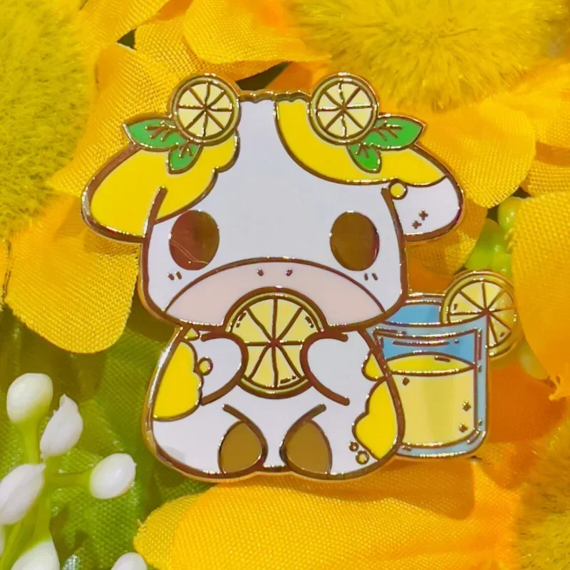 Cute Cow Enamel Pin Strawberry, Boba, Blueberry, Lemon  Grape S Kawaii Animal Brooch Wholesale