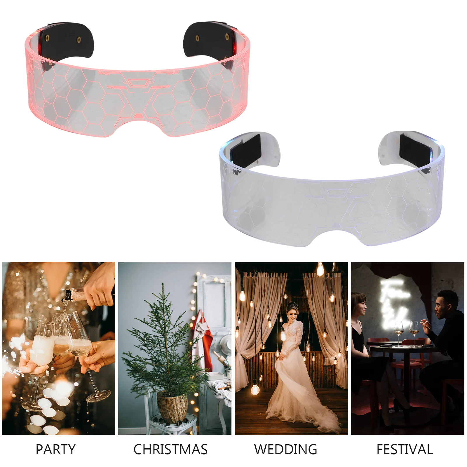 

2Pcs LED Eyeglasses Luminous Party Decorations Funny Eyeglasses for Festivals Carnivals Beach Parties Dancing Events