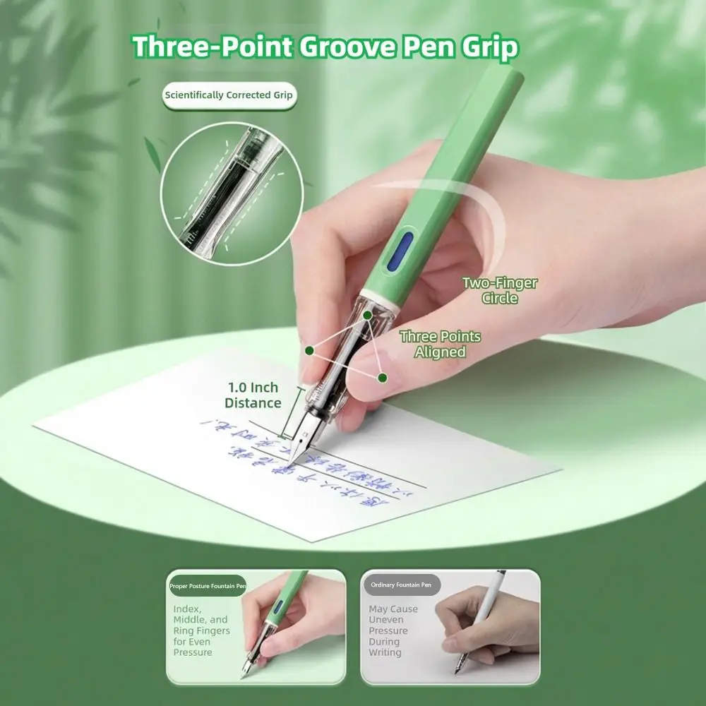 

Gradient Color Fountain Pen Transparent Ink Window Grip Grooves Gel Pen Replaceable Cartridge Smooth Nib Writing Pen