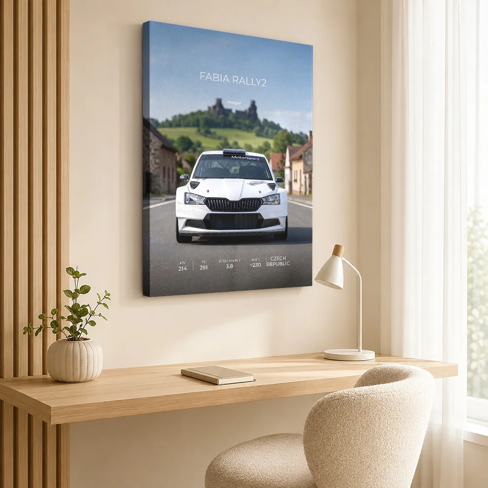 Czech Fabia Rally2 Motorsport Car Canvas Poster Personalized Photo Roadside Composition Wall Art For Hobby Room Collector Gift