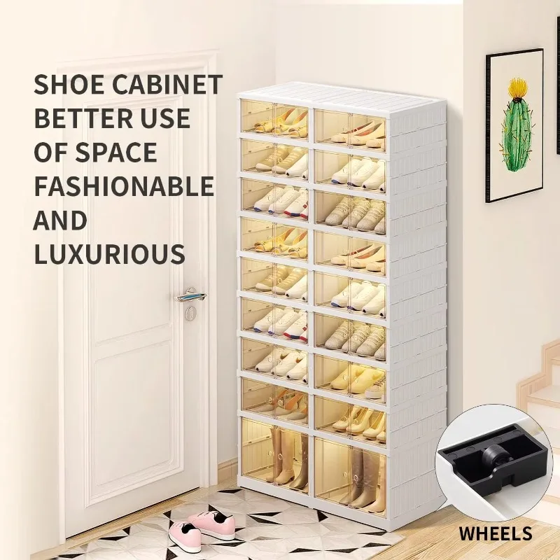 Modern Design Folding Rack Organizer Collapsible Shoe Storage Cabinet Bins with Magnetic Clear Door for Home Use