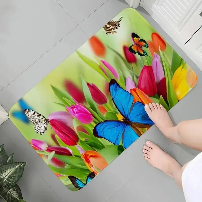 Butterfly rose flower print carpet home decoration corridor bedroom entrance entrance foot mat bathroom absorbent floor mat