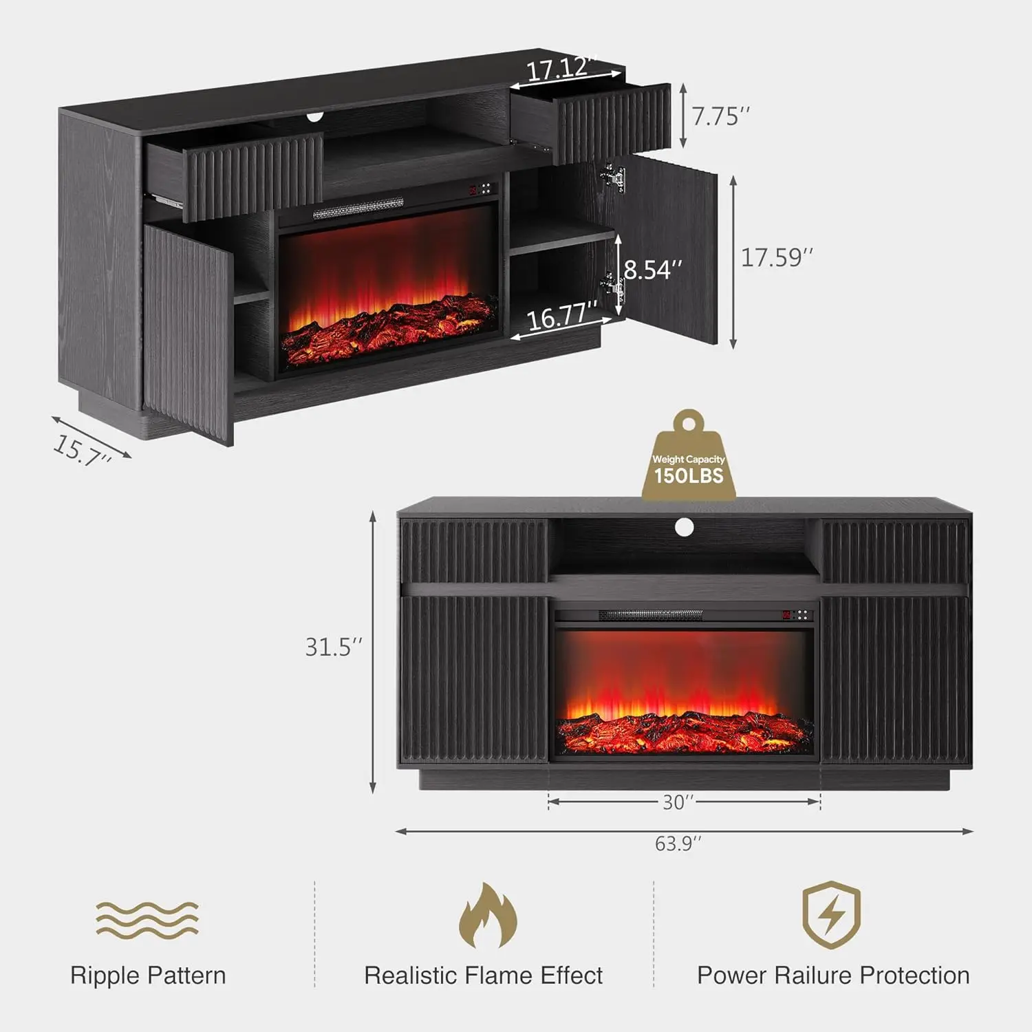 Black Fluted Wood 70