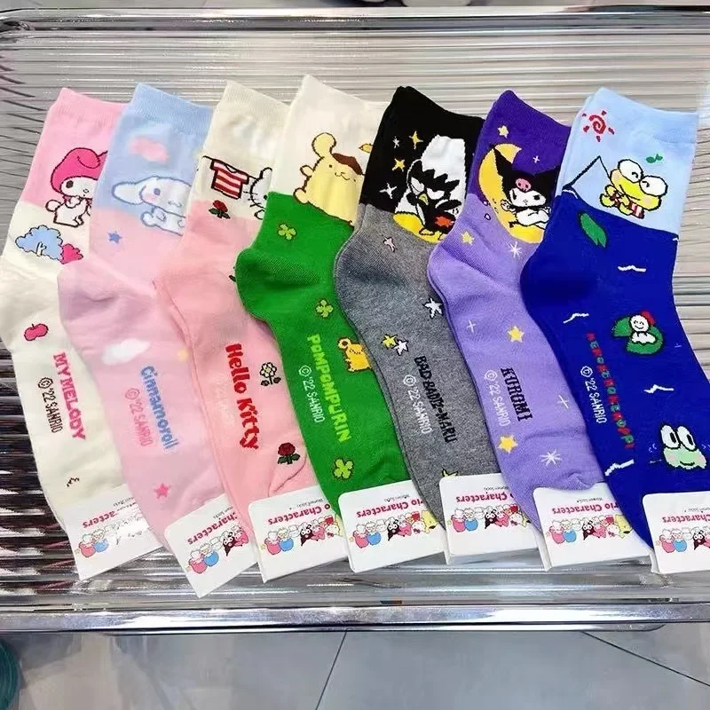 Sanrio Hello Kitty Cotton Mid-calf Socks Cartoon Cinnamoroll Socks Girls Anime Kuromi Cozy Socks Autumn Winter Christmas Gifts