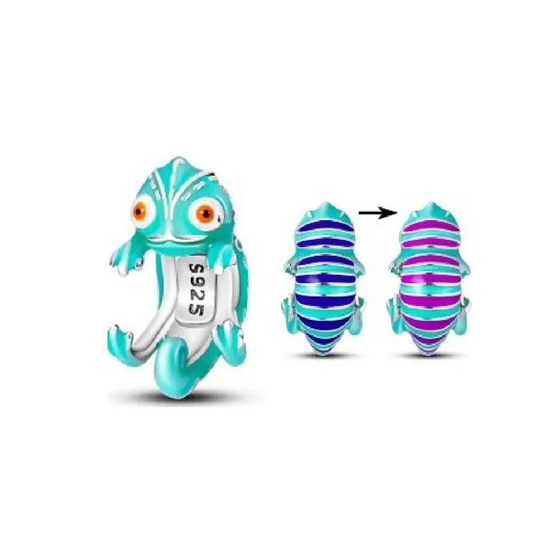 Hot sales Europe Chameleon Charms Beads 925 Silver lizard Pendant Fit Decoration Original Bracelet Women DIY Making Jewelry Gift