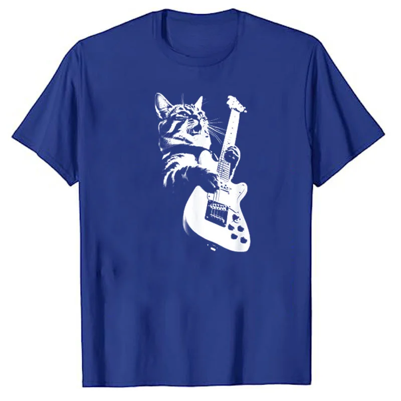 Humorous  Lover Graphic Tee Cute Musical Rock Comics Kitten Outfits Gift Rock Cat Playing Guitar - Funny Guitar Cat T-Shirt