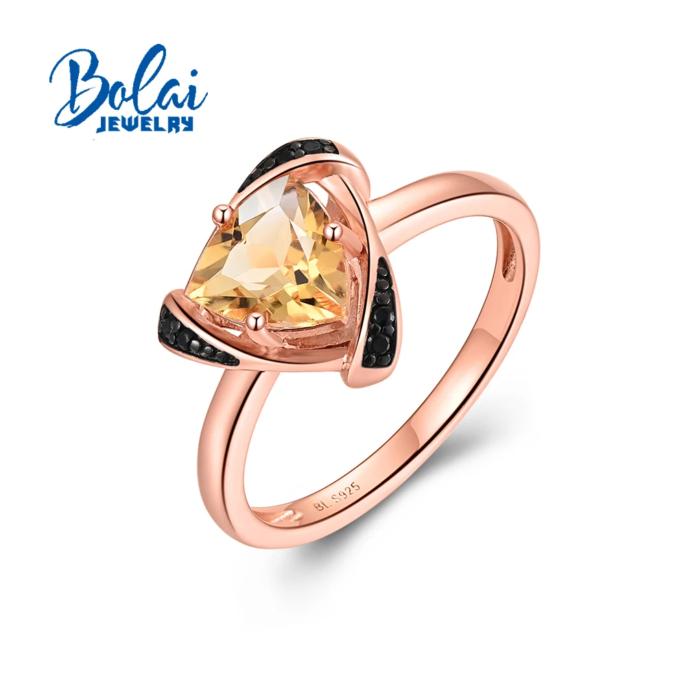 Simple Design 925 Sterling Silver Women's Ring Triangle 7.0mm Natural Citrine Gemstone Fine Jewelry for Anniversary Banquet Wear