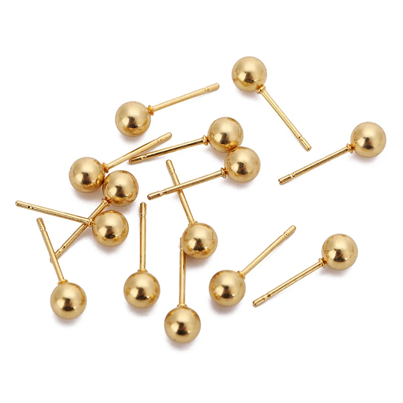 20pcs/lot Stainless Steel Gold Plated Round Ball Earrings Stud Settings for DIY Stud Earrings Jewelry Making Findings Wholesale