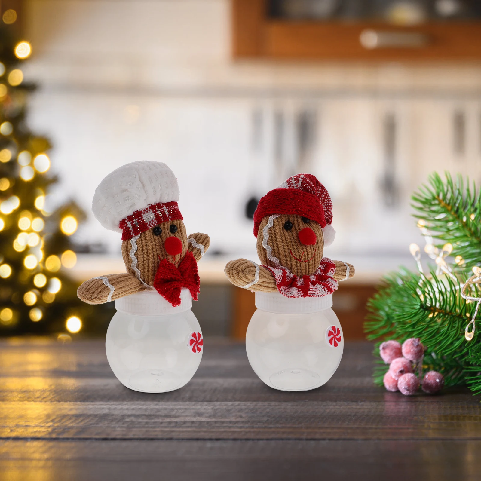 

2 Pcs Candy Jar Cute Cookie Red Hat with Lid Gingerbread Man Jars Cloth Container