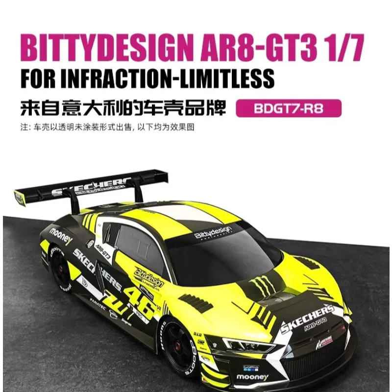 BittyDesign 1/7 AR8-GT3 هيكل سيارة RC شفاف مع شارات، يناسب مخالفة Arrma وملحقات سيارة سباق F1 Rc بلا حدود