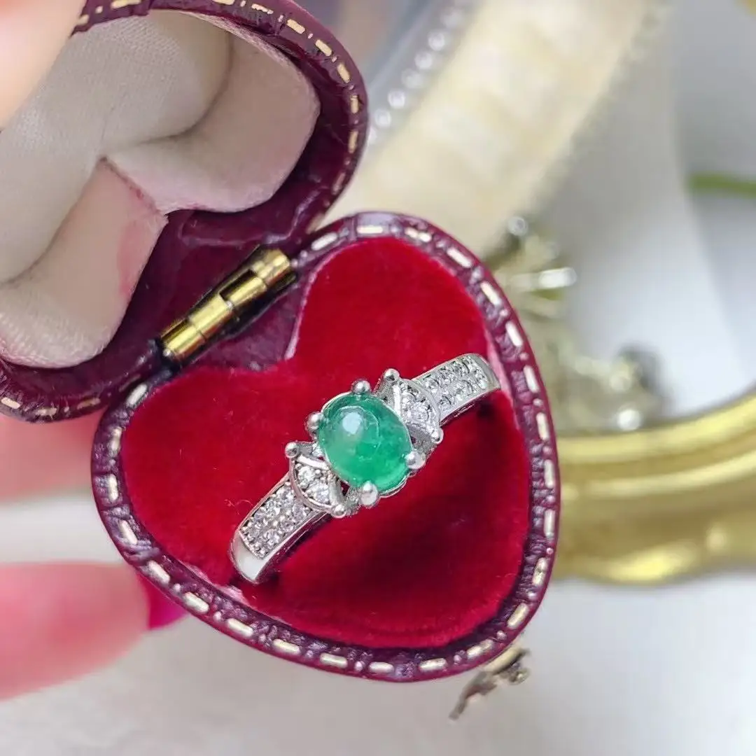 

New Trendy 925 Sterling Silver Natural Gemstone Emerald High Quality Jewelry Ring for Women Wholesale Custom