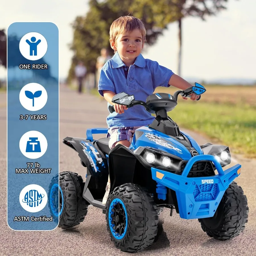Ride on ATV 12V 4 Wheeler Quad Toy Vehicle with Music Horn High Low Speeds LED Lights Electric Ride On Toy Battery Powered Whee