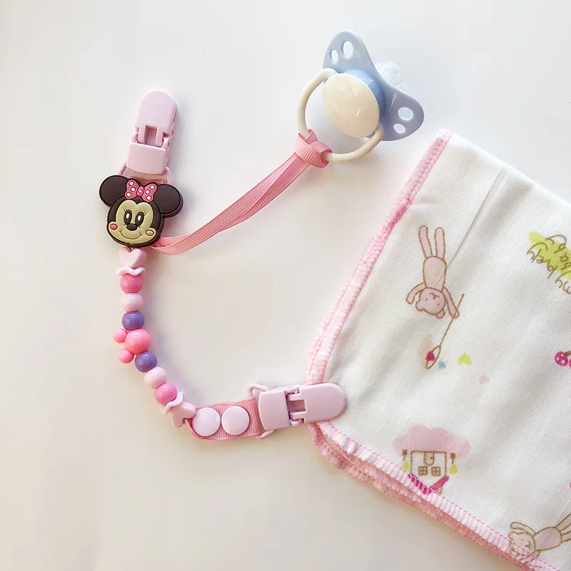 Disney Anime Mickey Mouse Soothing Pacifier to Prevent Loss Chain Kawaii Minnie Stitch Pooh Toy Loss Prevention Chain Gifts