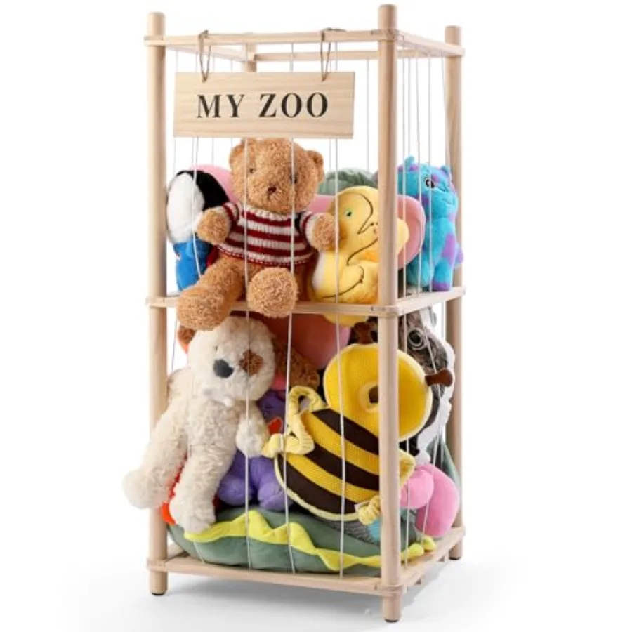 

GLDZI Stuffed Animal Storage Zoo Wooden Stuffed Animal Organizer with Elastic Cords for Boys Girls Space Saving Toy Plushies St