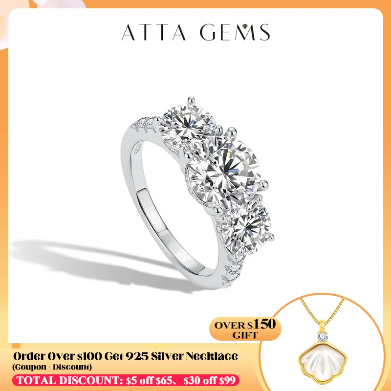 

ATTAGEMS Engagement Ring Round Cut 4.0ct Moissanite Rings for Women Sterling Silver Ring Wedding Promise Rings for Her