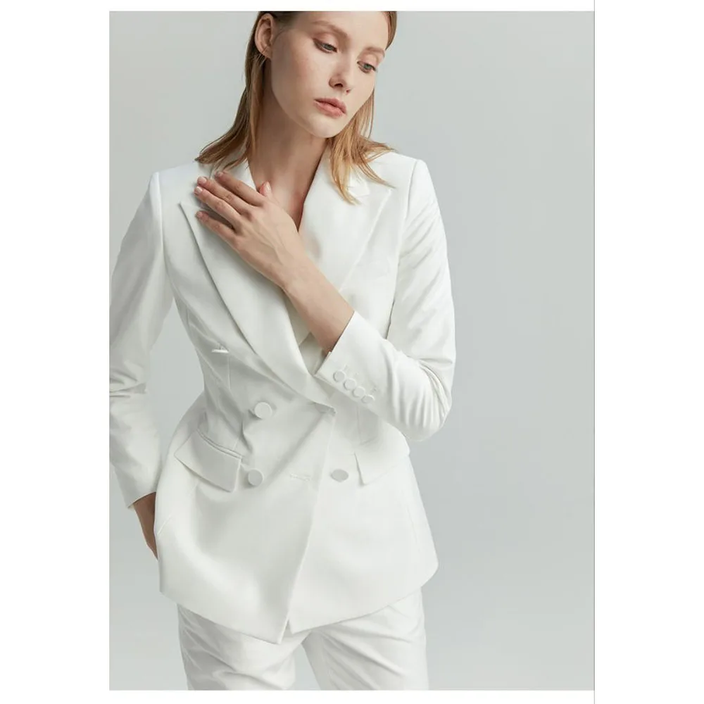 

White women's business casual suit office uniform formal trousers suit double breasted wedding party Tailcoat (jacket+pants)