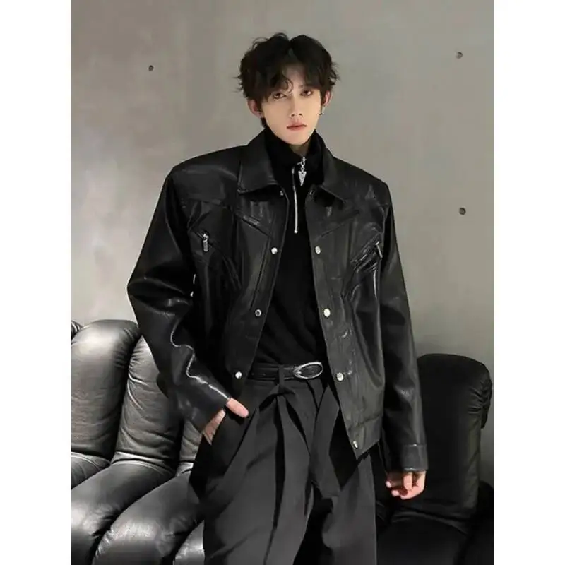 رجل دراجة نارية سترة معطف 2025 الخريف الشتاء الرجعية كلينفيت سترة جلدية قصيرة للجنسين العصرية كول التلبيب السائق نمط ملابس خارجية #5