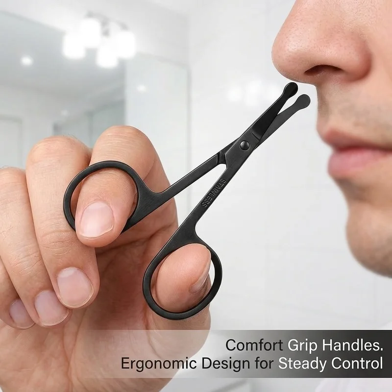 3Pcs Round Tip Nose Scissors, Stainless Blunt Shears, Portable Grooming Shears for Nose Hair Eyebrow Beard, Unisex Care Tool