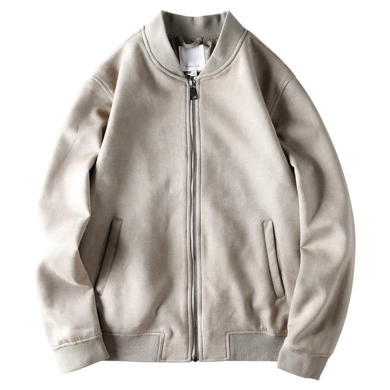 メンズ スエードジャケット ベースボールスタイル パイロットコート オリジナルテール シングルジッパー開閉 長袖 暖かいアウターウェア 若者向け