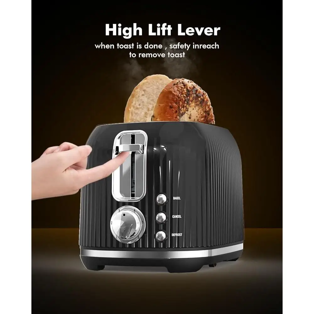 Тостер с широким отделением и 2 ломтиками, 6 настроек оттенка, автоматическое отключение, ручной подъемник, легко очищаемый лоток, идеальные бублики, вафли