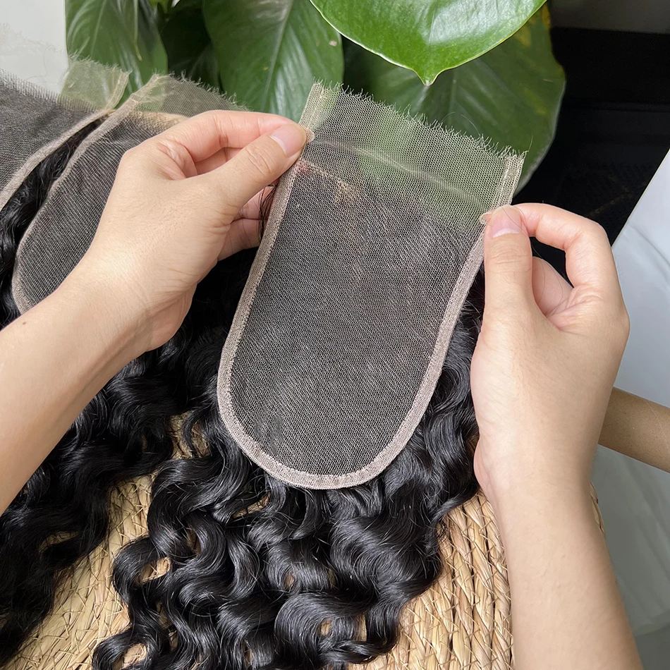 

4x6 HD Invisible Lace Closure Wate Wave Human Hair Preplucked Bleached Knots Lace Natural Black Color 100% Raw Virgin Human Hair