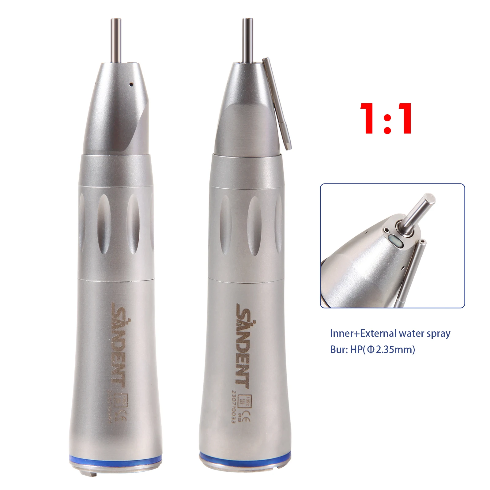 SANDENT NSK Style Dental LED 1:1 Fiber Optic Straight Nose Cone Low Speed Handpiece Inner External Water Spray 6 Holes Air Motor