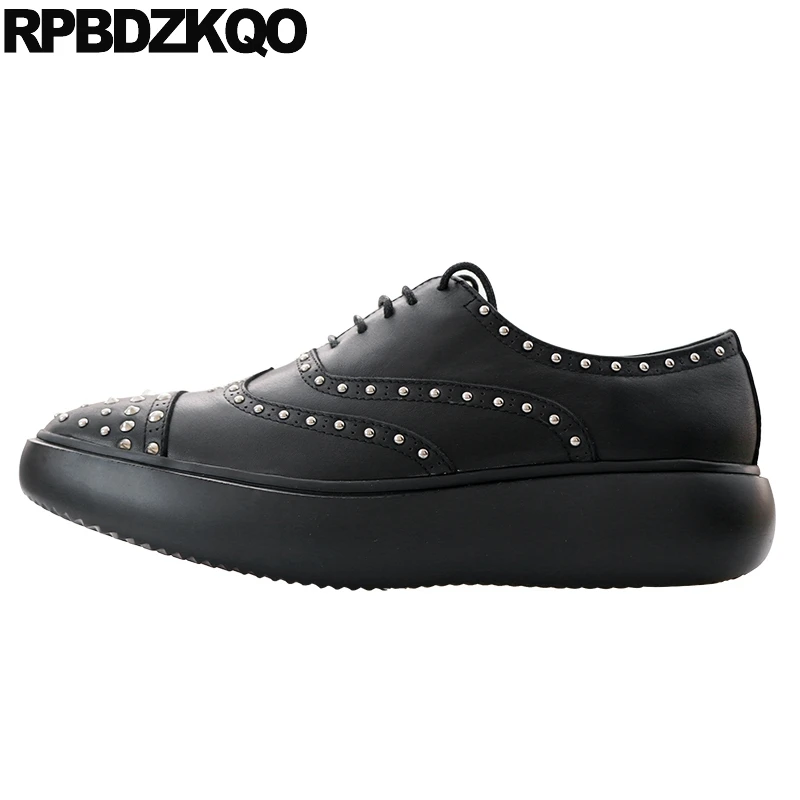 Flats Studded Cow Leather Small Size Leisure Metal Stud Thick Sole Rivet Oxfords Plus 46 Men Shoes Dress Lace Up Flatforms 12