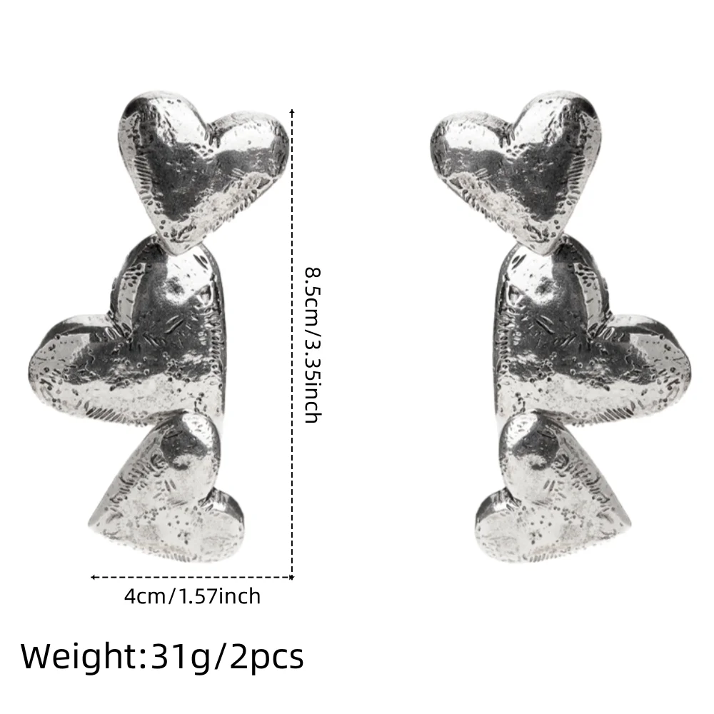 LESHORE Art Bold Silver and Gold-Plated Textured Punk style Heart and Square Drop Earrings 2025 Vintage Jewelry Free Shipping