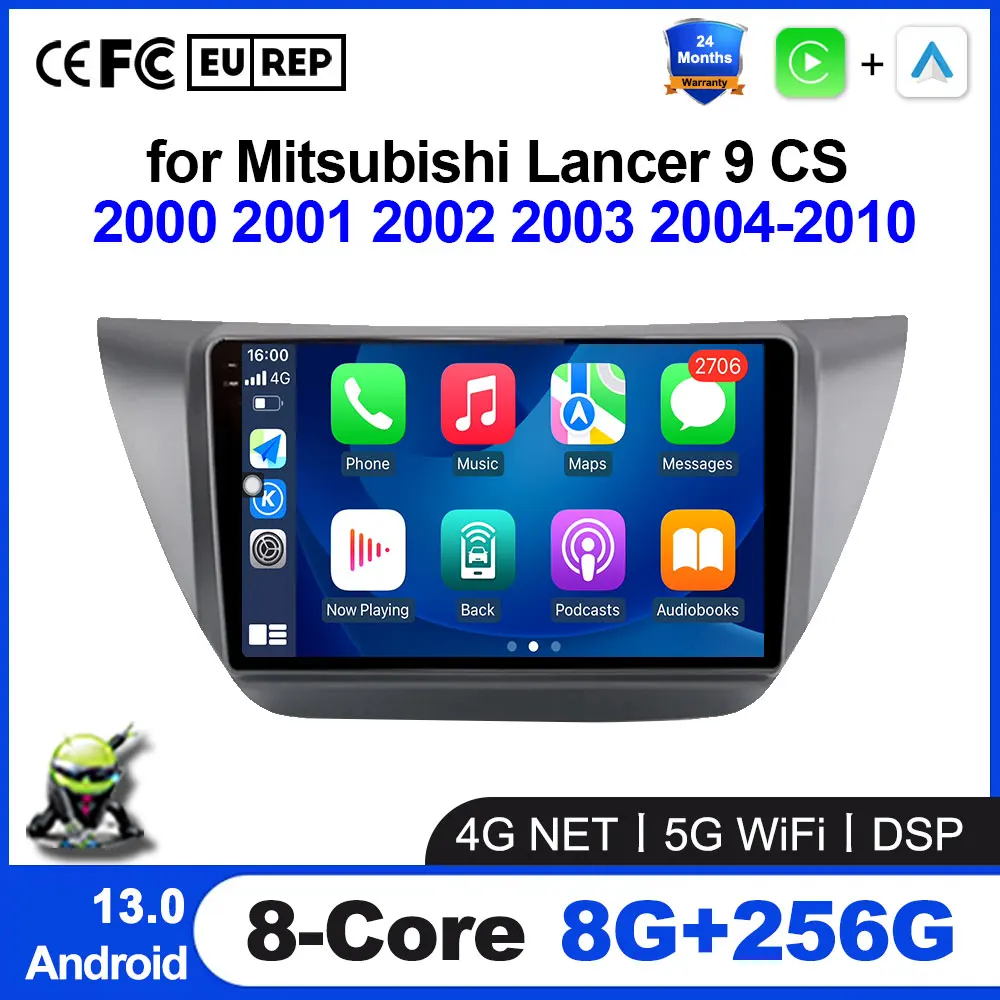 

for Mitsubishi Lancer 9 CS 2000 2001 2002 2003 2004 - 2010 CarPlay Android 13 Auto Radio Wifi Car Multimedia GPS Head Unit Fan