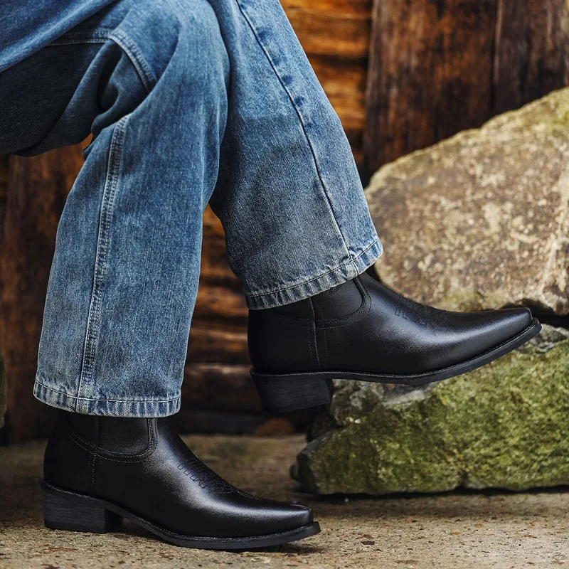 Men's Western Cowboy Boots Vintage Motorcycle Boots Embroidered Work High Boots Couple Shoes Pointed Toe Plus Size Mid-calf Boot - view 3
