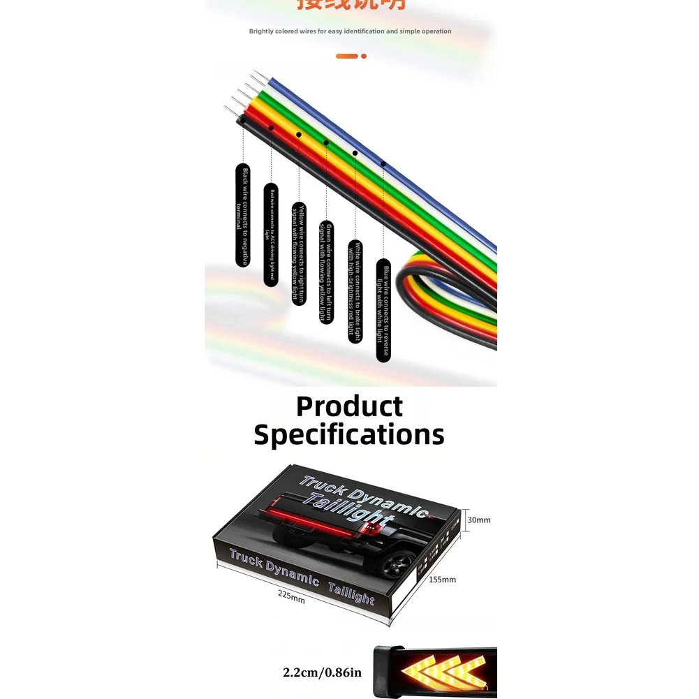 Car Rear Lamp with RGB Sequential Light Flow for Brake Turn and Running Light Applications and Weather Resistance