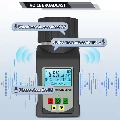 एमजी-प्रो टी8 अनाज नमी मीटर 25 प्रकार के अनाजों के लिए चावल गेहूं कॉफी बीन बीज मटर सोयाबीन हाइग्रोमीटर आर्द्रता परीक्षक 8 best sales अनाज नमी मीटर - №1
