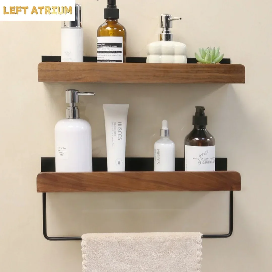 Black Bathroom Storage Holder Bath Shower Shelf Aluminum Wood Bathroom Corner shelf  Bath Caddy Rack Kitchen Storage hol