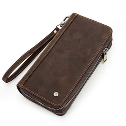 Cow Leather Name Engraving Wallet Men Clutch Bag Zipper Male Phone Purse Coin Pocket Card Holder Leather Clutch Wallets Handbags