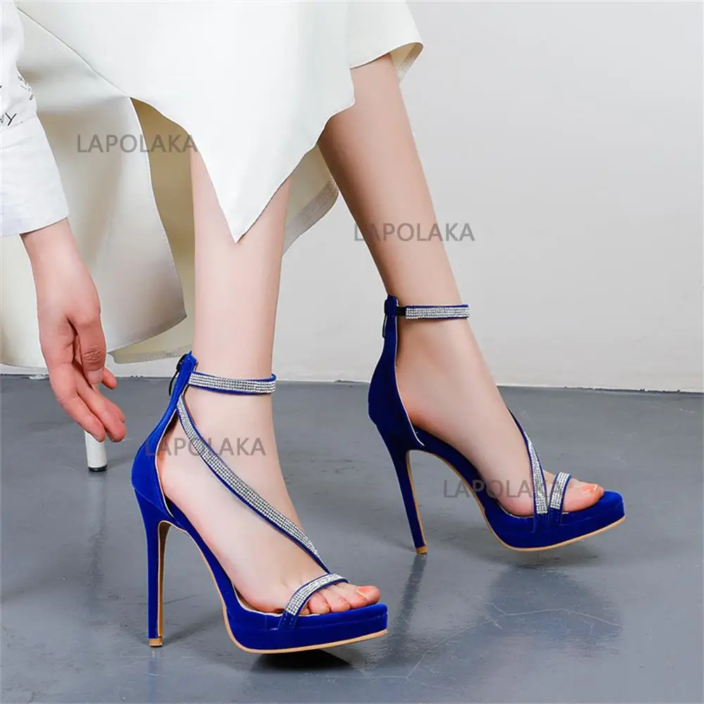 

2022 Plus Big Size 50 Sexy Dress Party Female Sandals Platform Thin High Heels Crystal Zip Club Sandals Women Elegant Shoes Lady