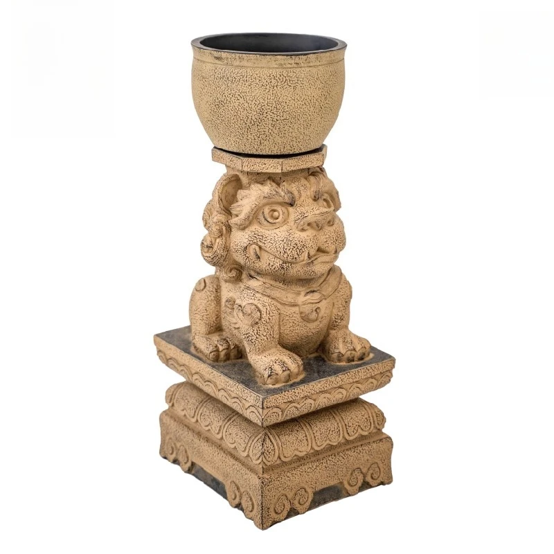 Balcony garden landscaping arrangement, cute lion flower pot Chinese courtyard landscape outdoor yard decoration ornament