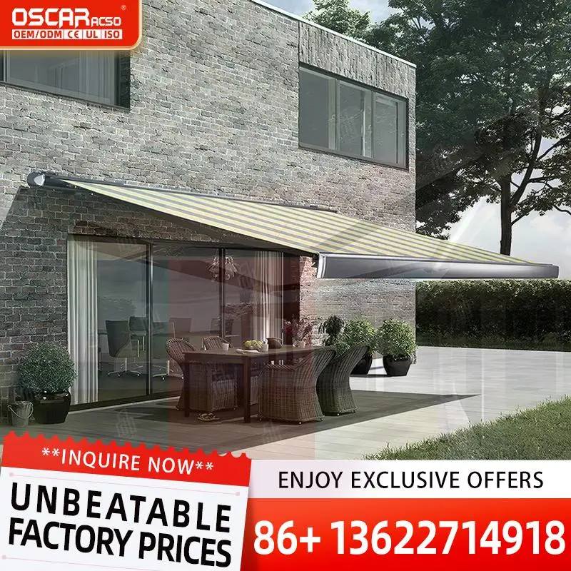 Aluminum Remote Control Retractable Folding Arm Awning PU Coated Waterproof Windproof Ideal for Coffee Shop Garden in US Retract