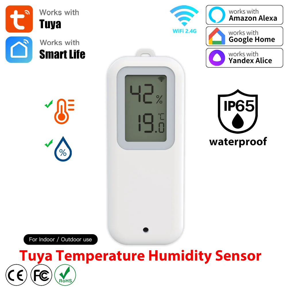 Tuya Mini Thermometer Hygrometer Smart WiFi Temperature Humidity Sensor IP65 Waterproof Work with Yandex Alexa SmartLife