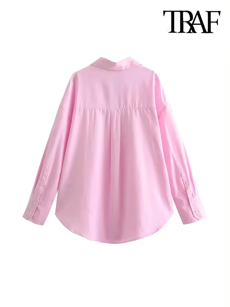 TRAF-Loose Asymmetric Shirts for Women, Long Sleeve, Front Button, Female Blouses, Chic Tops, Fashion