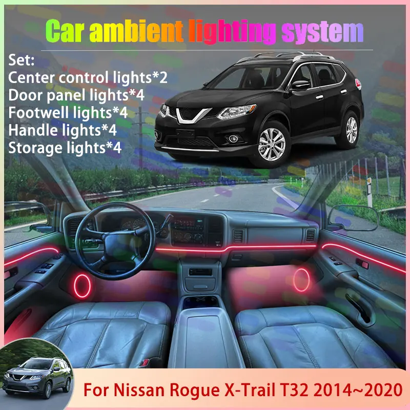 

For Nissan Rogue X-Trail T32 2014~2020 MK2 2th 2/18 in 1 Car Atmosphere Light Lamp RGB Shade Ensemble Streamer Atmosphere Set