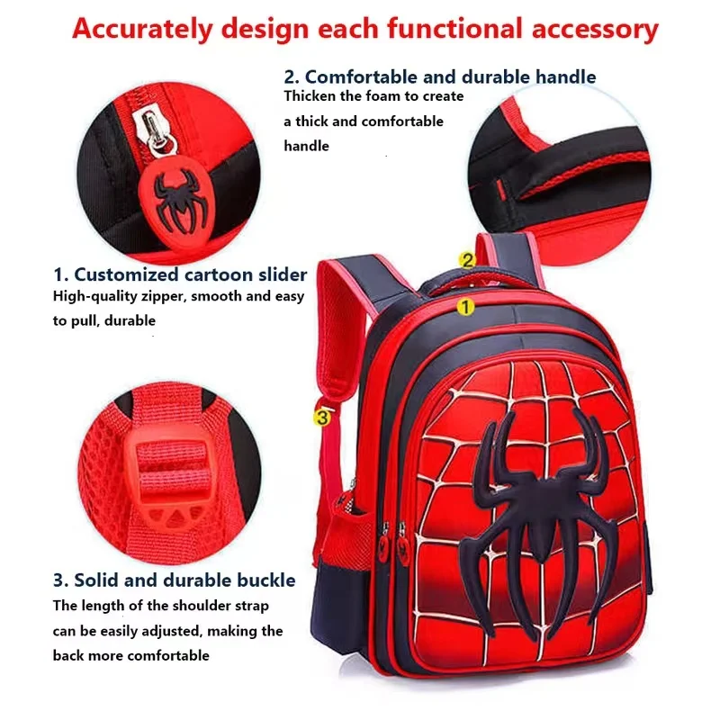 Ensemble de cartable araignée de dessin animé 3D pour enfants, cartable tridimensionnel, sac à bandoulière mignon pour garçons